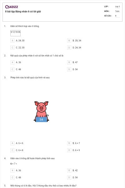 8 bài tập Bảng nhân 6 có lời giải