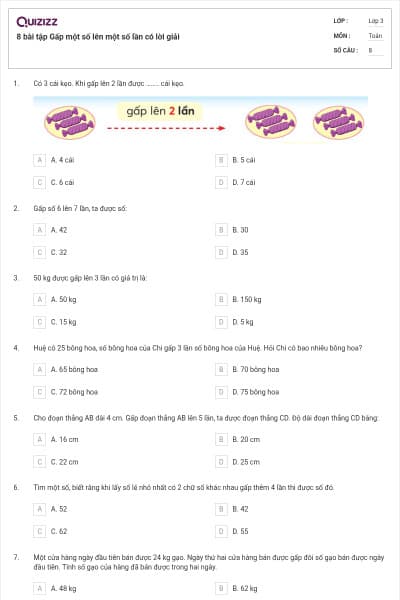 8 bài tập Gấp một số lên một số lần có lời giải