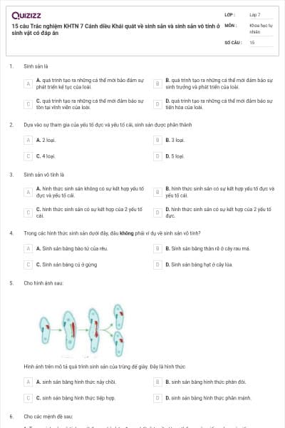 15 câu Trắc nghiệm KHTN 7 Cánh diều Khái quát về sinh sản và sinh sản vô tính ở sinh vật có đáp án