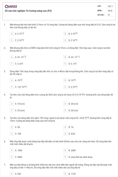 50 câu trắc nghiệm Từ trường nâng cao (P2)