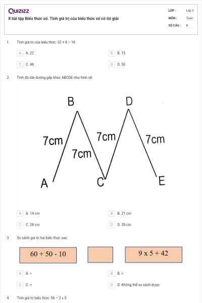 8 bài tập Biểu thức số. Tính giá trị của biểu thức số có lời giải