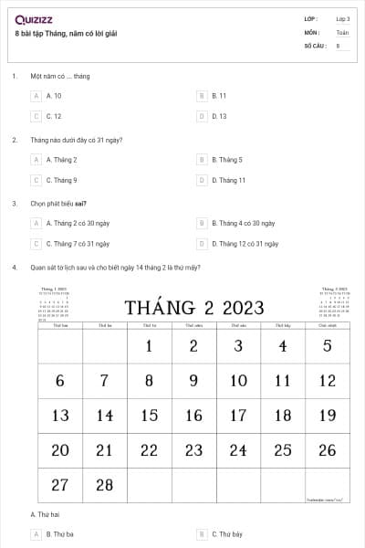 8 bài tập Tháng, năm có lời giải