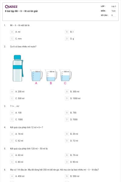 8 bài tập Mi – li – lít có lời giải