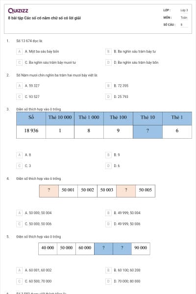 8 bài tập Các số có năm chữ số có lời giải