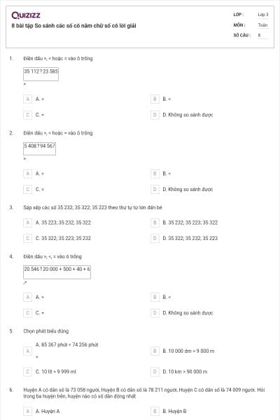 8 bài tập So sánh các số có năm chữ số có lời giải