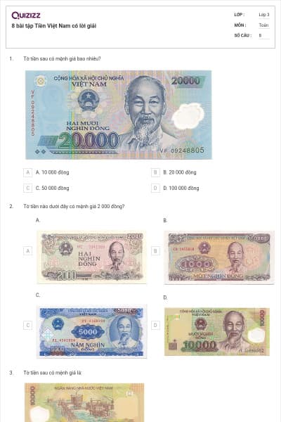 8 bài tập Tiền Việt Nam có lời giải