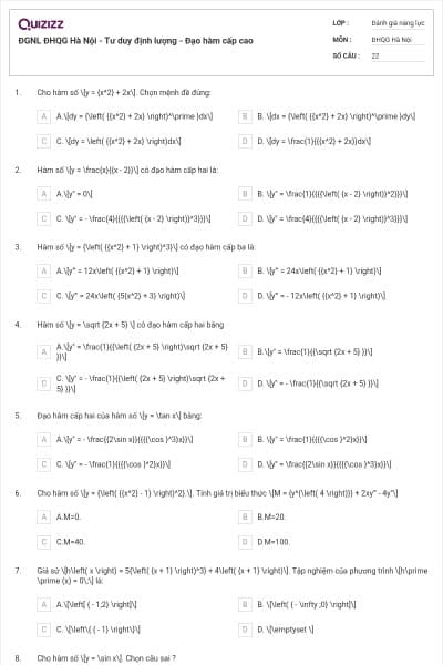 ĐGNL ĐHQG Hà Nội - Tư duy định lượng - Đạo hàm cấp cao