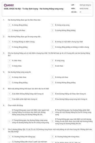ĐGNL ĐHQG Hà Nội - Tư duy định lượng - Hai đường thẳng song song