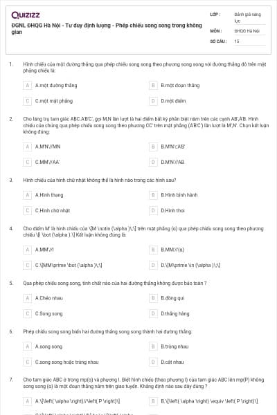 ĐGNL ĐHQG Hà Nội - Tư duy định lượng - Phép chiếu song song trong không gian