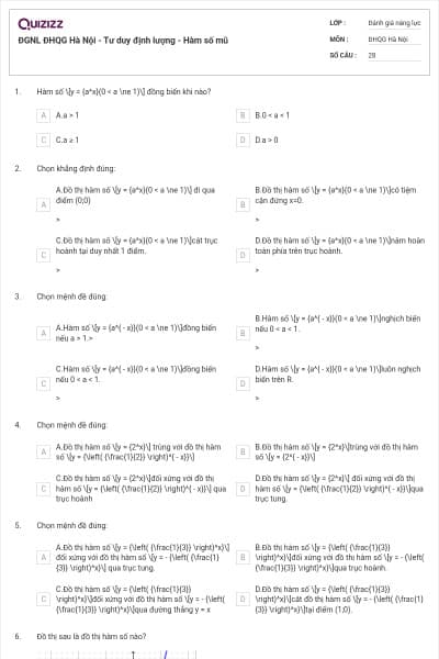 ĐGNL ĐHQG Hà Nội - Tư duy định lượng - Hàm số mũ