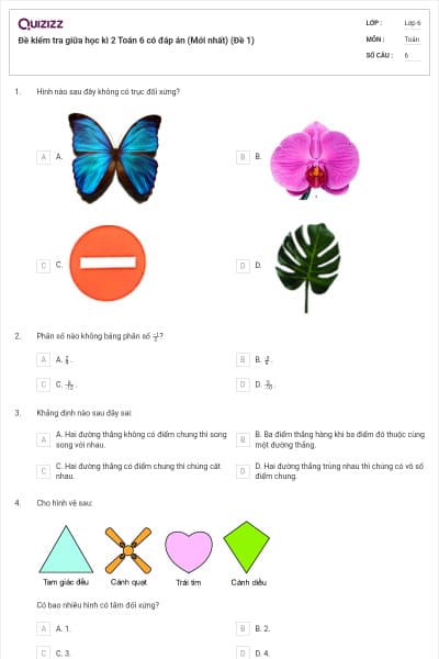 Đề kiểm tra giữa học kì 2 Toán 6 có đáp án (Mới nhất) (Đề 1)