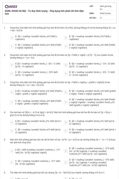 ĐGNL ĐHQG Hà Nội - Tư duy định lượng - Ứng dụng tích phân để tính diện tích