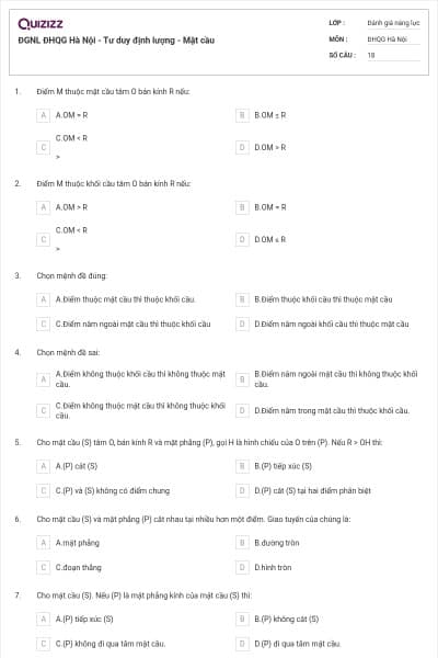ĐGNL ĐHQG Hà Nội - Tư duy định lượng - Mặt cầu