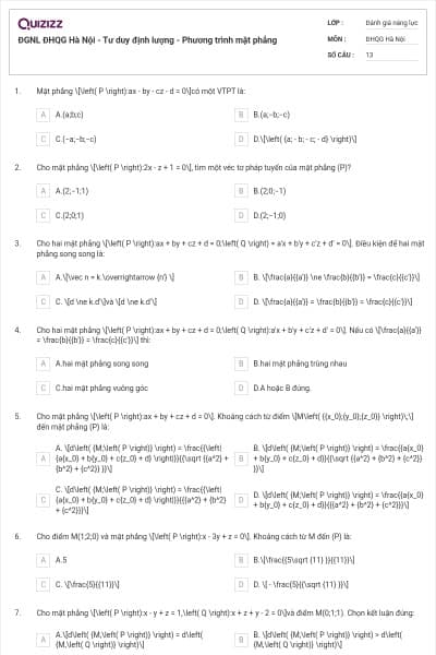 ĐGNL ĐHQG Hà Nội - Tư duy định lượng - Phương trình mặt phẳng
