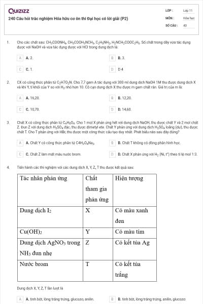 240 Câu hỏi trắc nghiệm Hóa hữu cơ ôn thi Đại học có lời giải (P2)