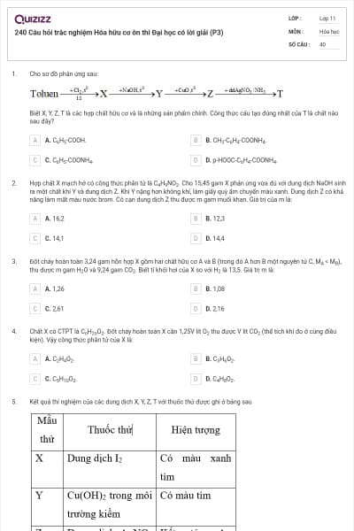 240 Câu hỏi trắc nghiệm Hóa hữu cơ ôn thi Đại học có lời giải (P3)