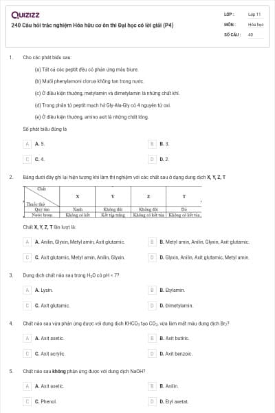 240 Câu hỏi trắc nghiệm Hóa hữu cơ ôn thi Đại học có lời giải (P4)