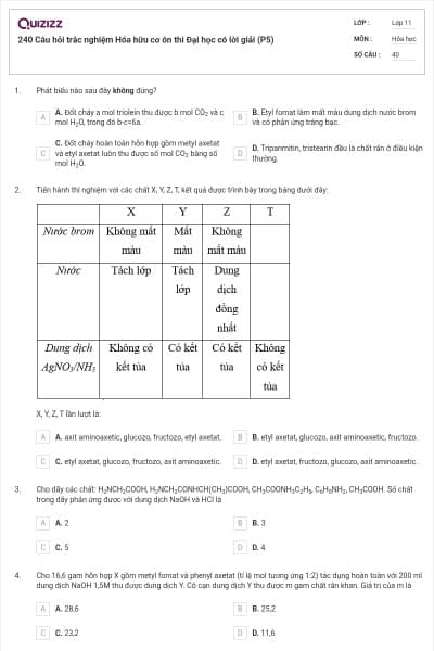 240 Câu hỏi trắc nghiệm Hóa hữu cơ ôn thi Đại học có lời giải (P5)
