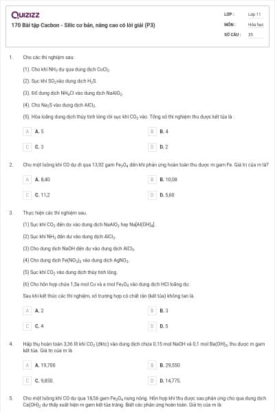 170 Bài tập Cacbon - Silic cơ bản, nâng cao có lời giải (P3)