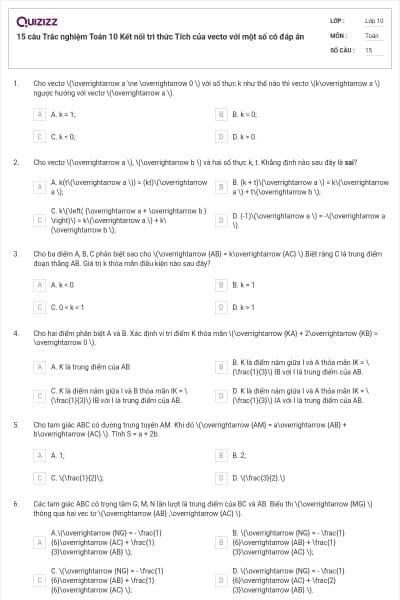 15 câu Trắc nghiệm Toán 10 Kết nối tri thức Tích của vectơ với một số có đáp án