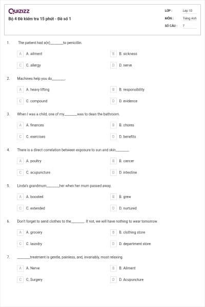 Bộ 4 Đề kiểm tra 15 phút - Đề số 1