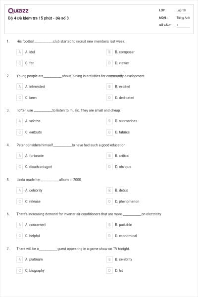 Bộ 4 Đề kiểm tra 15 phút - Đề số 3