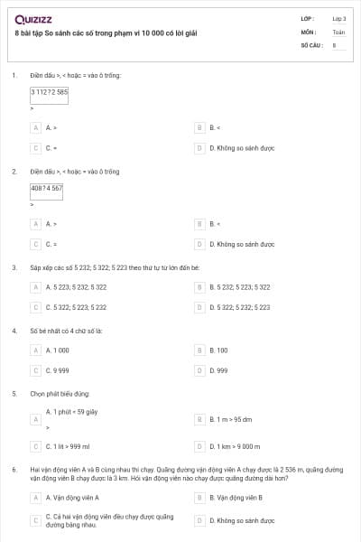 8 bài tập So sánh các số trong phạm vi 10 000 có lời giải