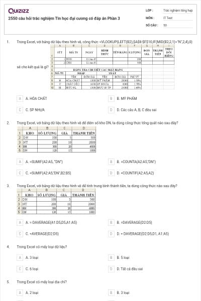 2550 câu hỏi trắc nghiệm Tin học đại cương có đáp án Phần 3