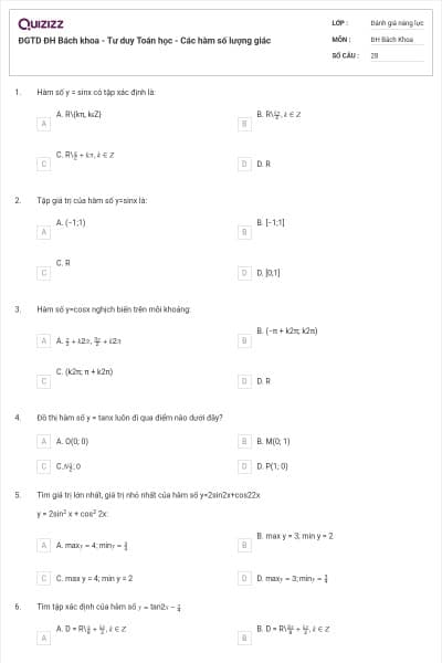 ĐGTD ĐH Bách khoa - Tư duy Toán học - Các hàm số lượng giác