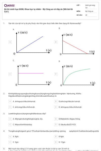 Đề thi minh họa ĐGNL Khoa học tự nhiên - Bộ Công an có đáp án (Mã bài thi CA1)