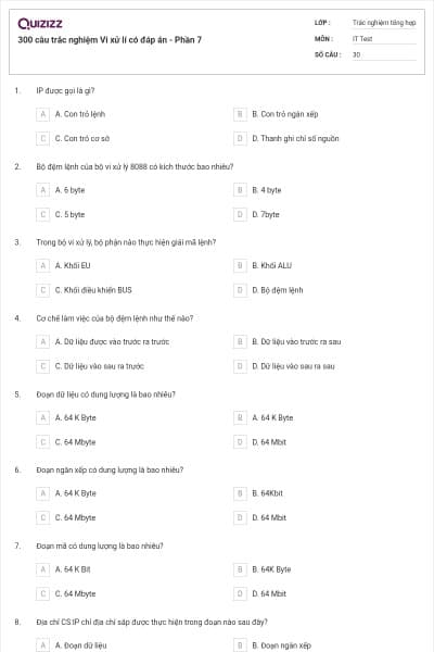 300 câu trắc nghiệm Vi xử lí có đáp án - Phần 7