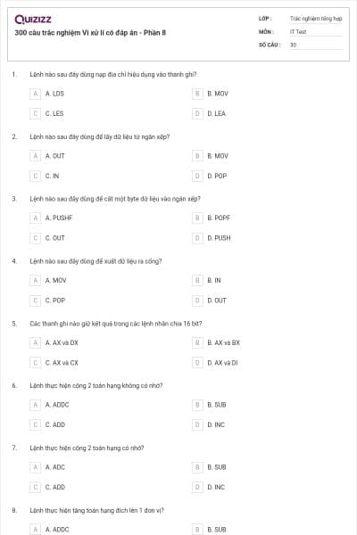 300 câu trắc nghiệm Vi xử lí có đáp án - Phần 8