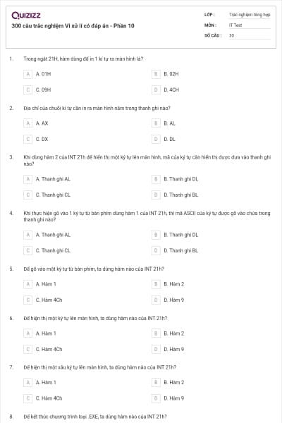 300 câu trắc nghiệm Vi xử lí có đáp án - Phần 10
