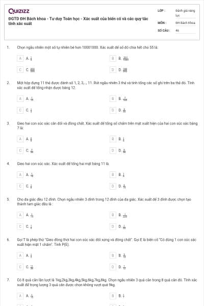 ĐGTD ĐH Bách khoa - Tư duy Toán học - Xác suất của biến cố và các quy tắc tính xác suất