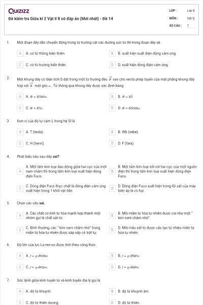 Đề kiểm tra Giữa kì 2 Vật lí 8 có đáp án (Mới nhất) - Đề 14