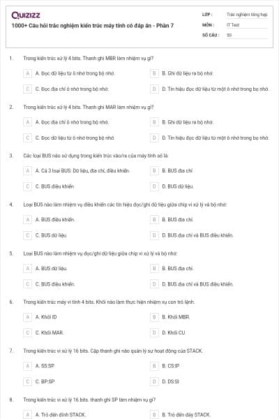 1000+ Câu hỏi trắc nghiệm kiến trúc máy tính có đáp án - Phần 7