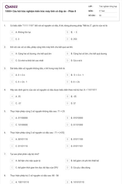 1000+ Câu hỏi trắc nghiệm kiến trúc máy tính có đáp án - Phần 8