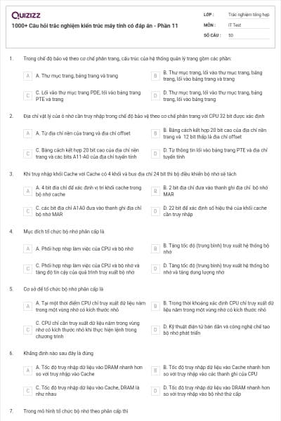 1000+ Câu hỏi trắc nghiệm kiến trúc máy tính có đáp án - Phần 11