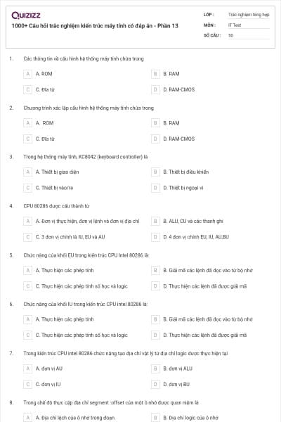 1000+ Câu hỏi trắc nghiệm kiến trúc máy tính có đáp án - Phần 13