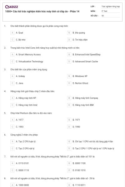 1000+ Câu hỏi trắc nghiệm kiến trúc máy tính có đáp án - Phần 14