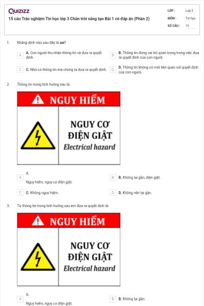 15 câu Trắc nghiệm Tin học lớp 3 Chân trời sáng tạo Bài 1 có đáp án (Phần 2)