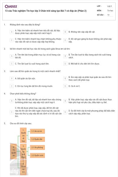 13 câu Trắc nghiệm Tin học lớp 3 Chân trời sáng tạo Bài 7 có đáp án (Phần 2)