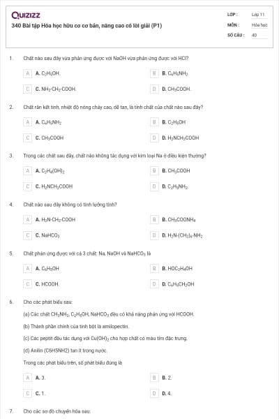 340 Bài tập Hóa học hữu cơ cơ bản, nâng cao có lời giải (P1)