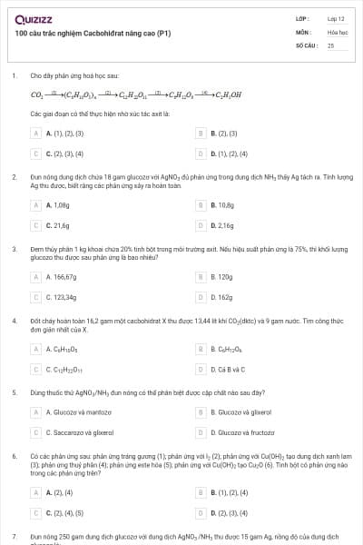 100 câu trắc nghiệm Cacbohiđrat nâng cao (P1)