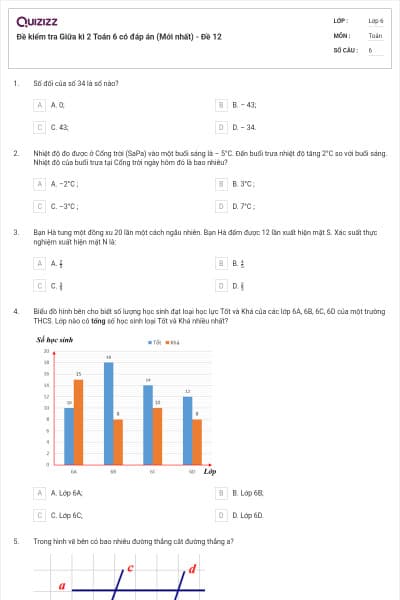 Đề kiểm tra Giữa kì 2 Toán 6 có đáp án (Mới nhất) - Đề 12