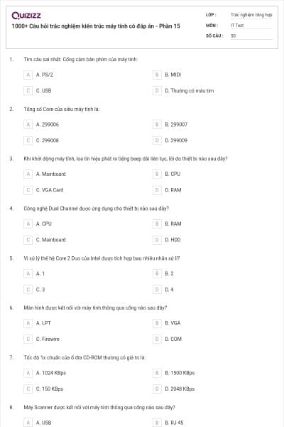 1000+ Câu hỏi trắc nghiệm kiến trúc máy tính có đáp án - Phần 15
