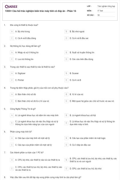 1000+ Câu hỏi trắc nghiệm kiến trúc máy tính có đáp án - Phần 16