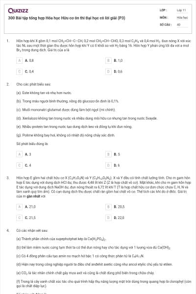 300 Bài tập tổng hợp Hóa học Hữu cơ ôn thi Đại học có lời giải (P3)