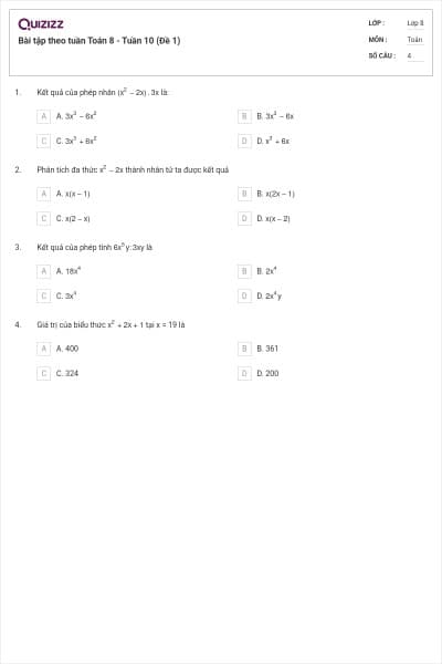 Bài tập theo tuần Toán 8 - Tuần 10 (Đề 1)