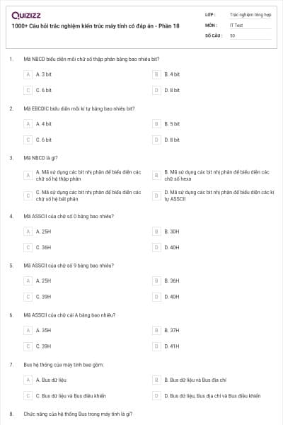 1000+ Câu hỏi trắc nghiệm kiến trúc máy tính có đáp án - Phần 18